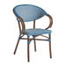 Bistro arm chair
French bistro style chair ? Durable aluminium frame made to look like bamboo, with white and blue wicker weave