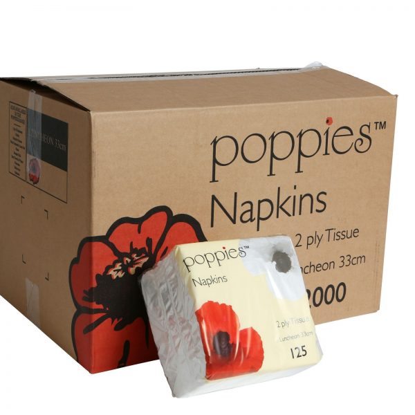 Poppies Napkin White 2Ply 33cm/13" (Pack 2000)