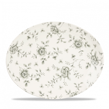 Rose Chintz Grey Orbit Oval Coupe Plate 12 1/2X10" Box 6
