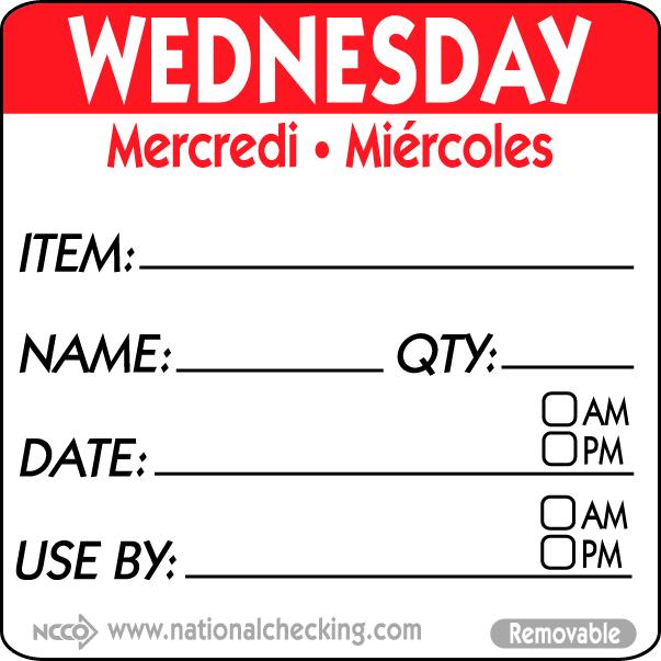50mm Wednesday Removable Day Label (500)
