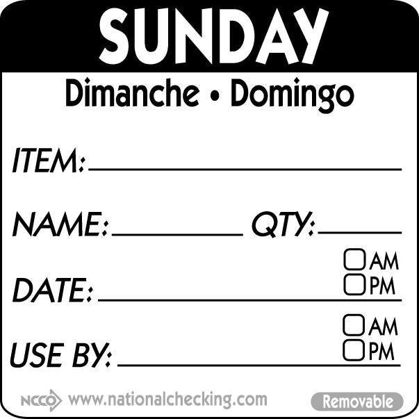 50mm Sunday Removable Day Label (500)