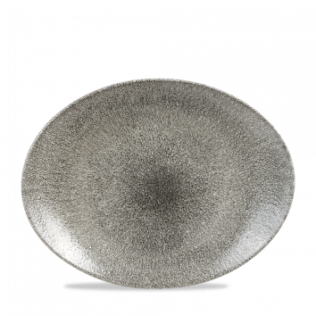 Raku Quartz Black Orbit Oval Coupe Plate 12.5" Box 12