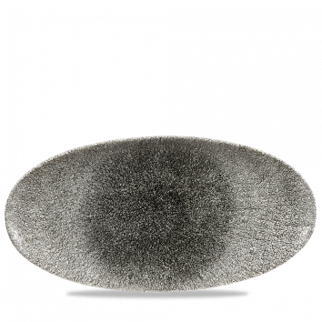 Raku Quartz Black Oval Chefs Plate 13 3/4X6 3/4" Box 6