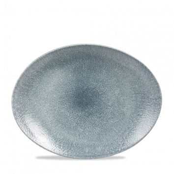 Raku Topaz Blue Orbit Oval Coupe Plate 12.5" Box 12