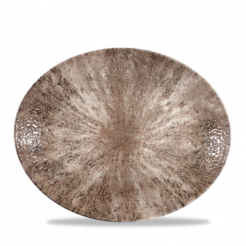 Stone Zircon Brown Orbit Oval Coupe Plate 12.5" Box 12