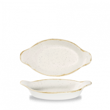 Stonecast Barley White  Intermed Oval Eared Dish 9 1/8 X 5"  Box 6