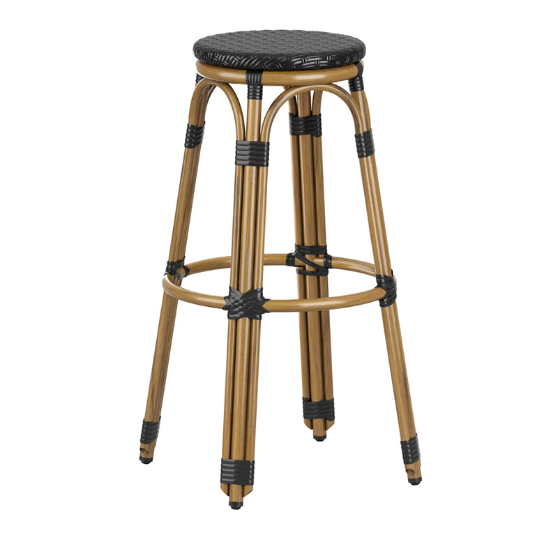Round stacking bar stool which complements the Time side chair                          Bamboo look aluminium frame