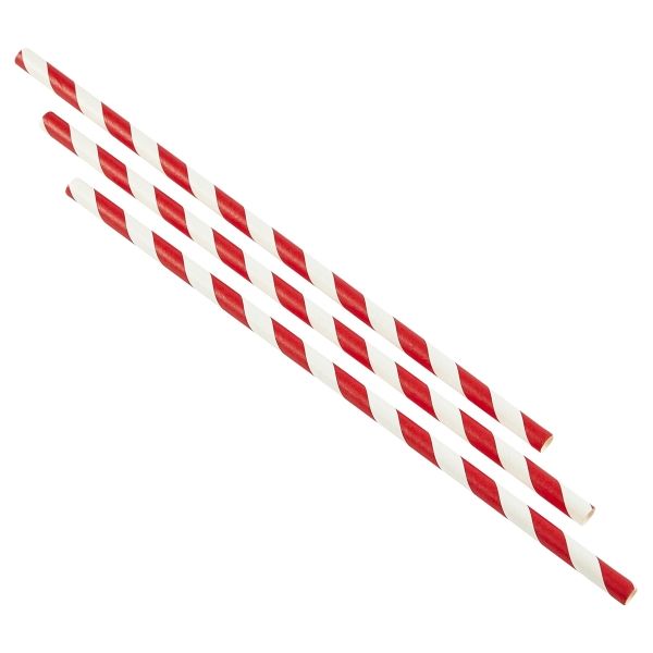 8" (200mm) Red and White Stripes Paper Straws (500pcs)