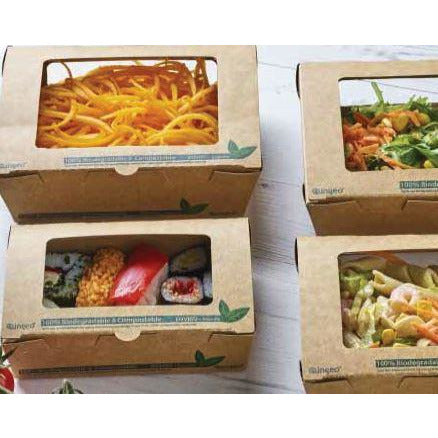 Kraft Biodegradable Salad Container with Biodegradable Window 1200ml (Pack 200)