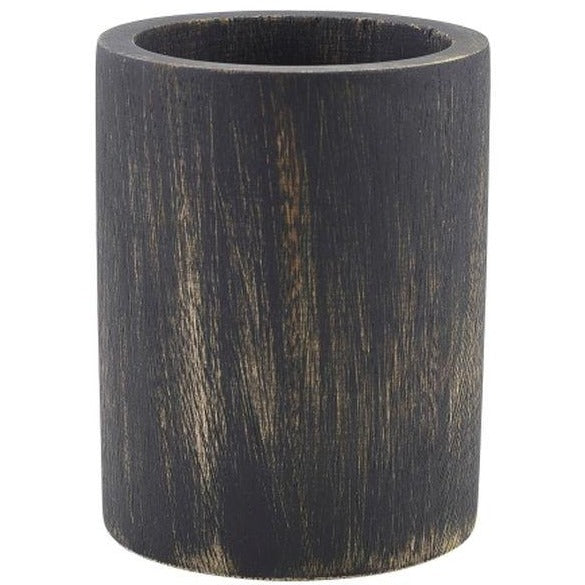 Cutlery Holder Cylinder Acacia Wood Black Wash 10 x 13cm
