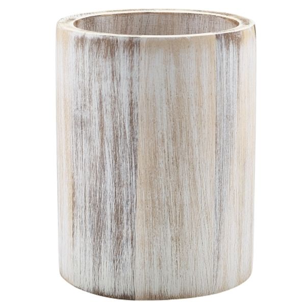 Cutlery Holder Cylinder Acacia Wood White Wash 10 x 13cm